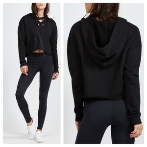 Wesley • S • Mercer Lace Up Black Cropped Hoodie